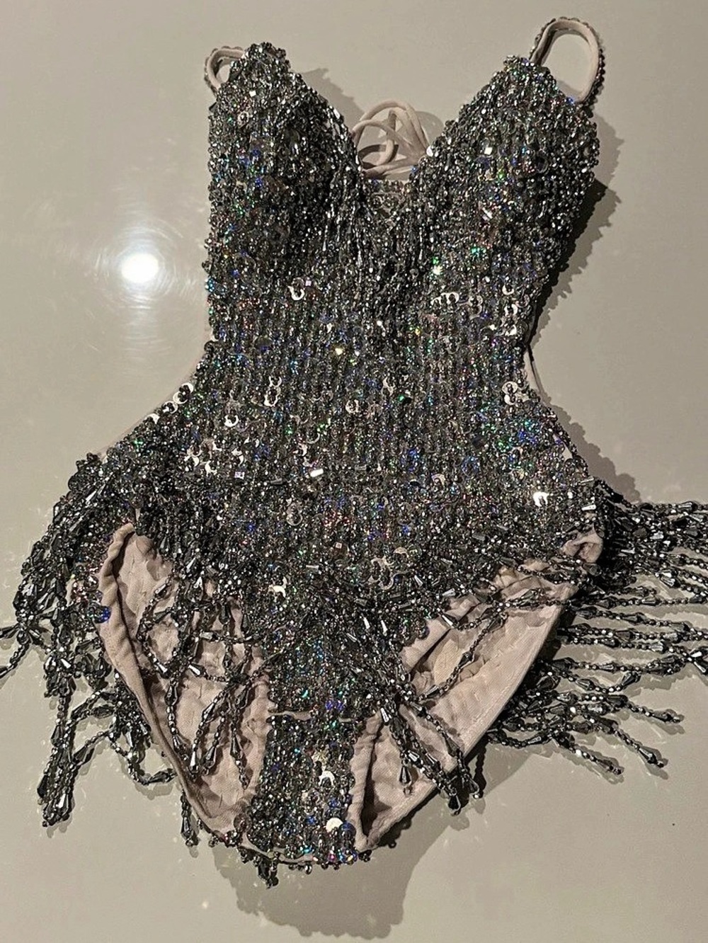 Halloween 🎃 Born in Stockholm Ruba  Costume Sequin Pearl Bodysuit Silver